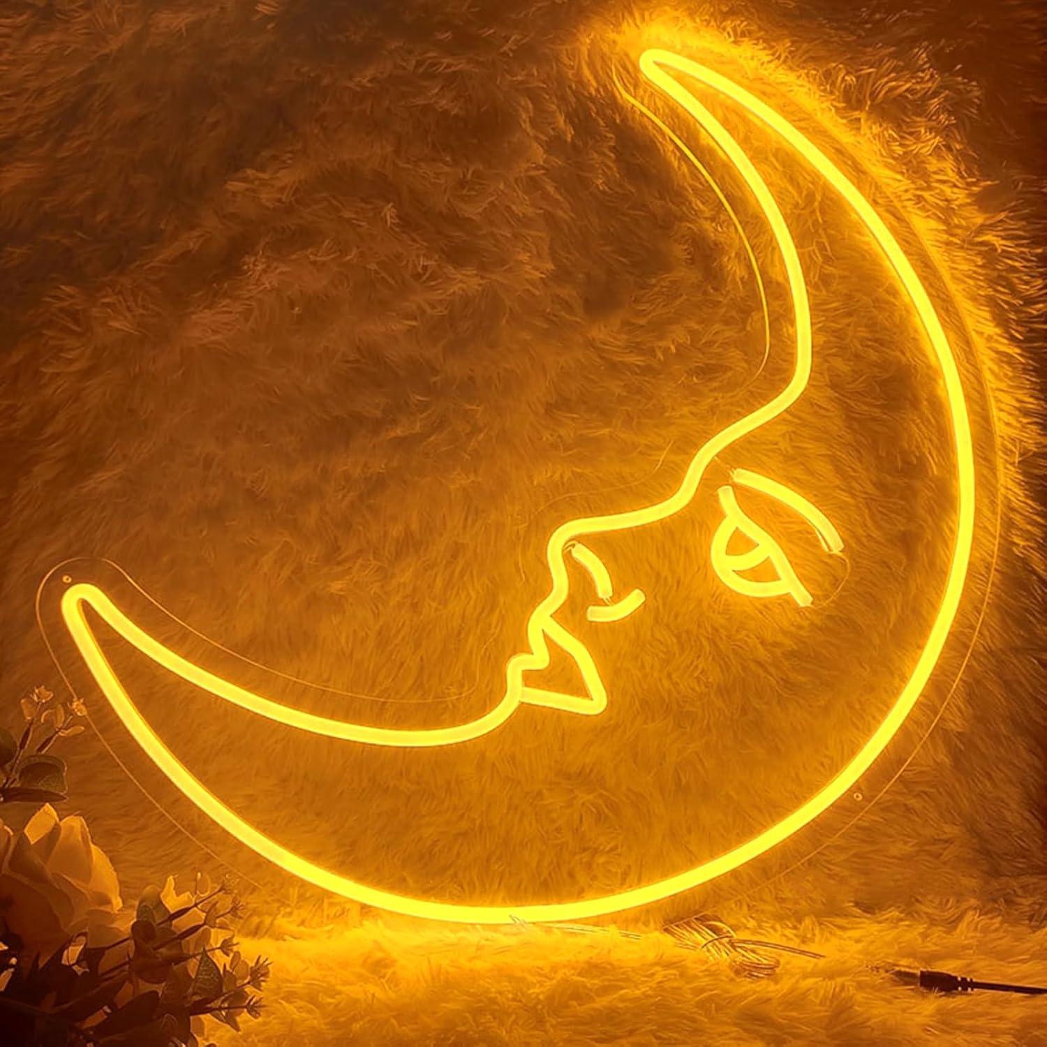 Moon Face Neon Sign USB Dimmab - Neon Sign Party 评论和价格