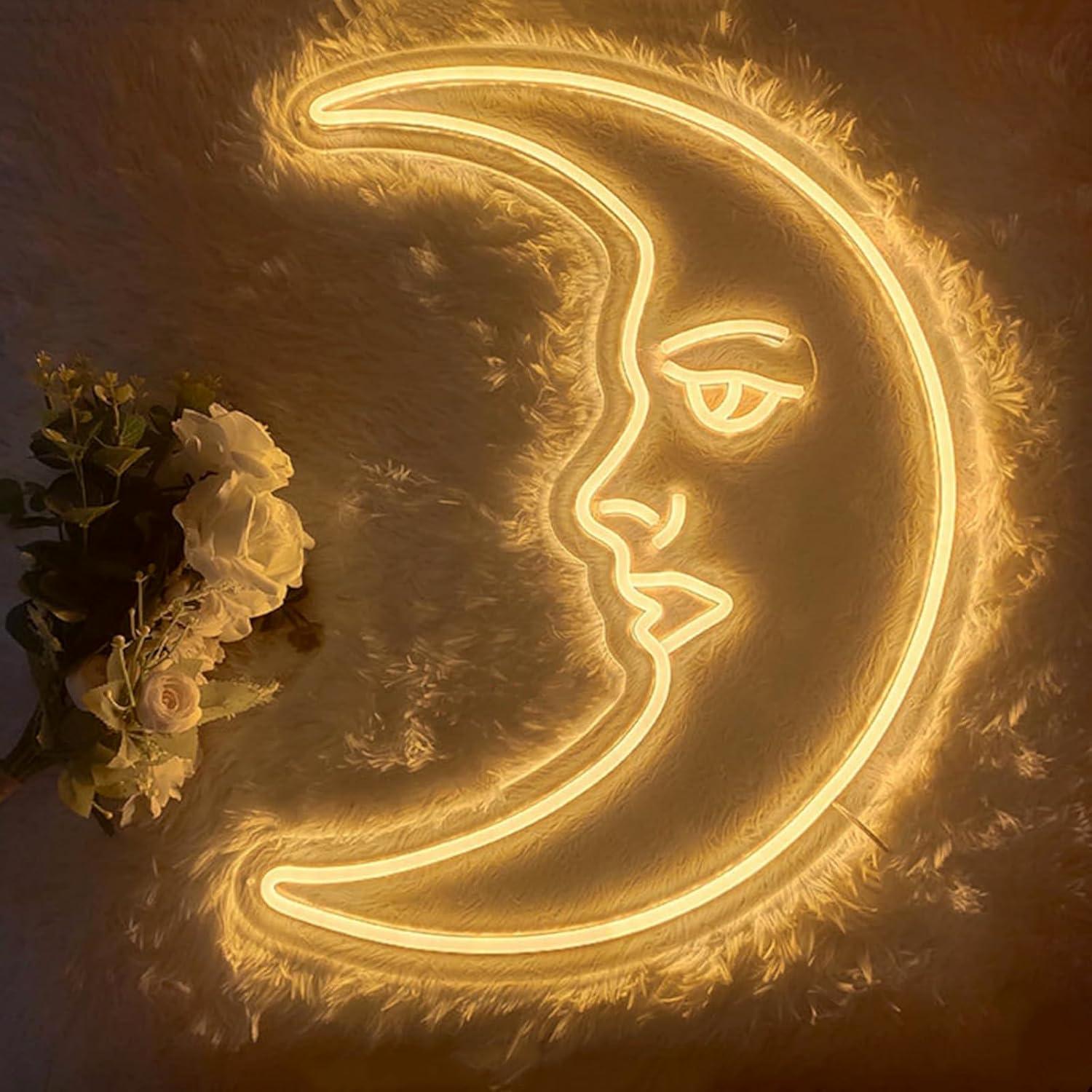 Moon Face Neon Sign USB Dimmab - Neon Sign Party 评论和价格