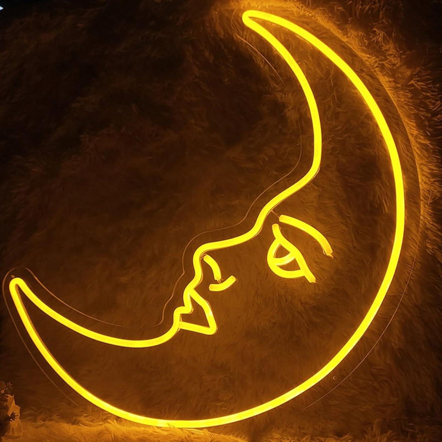 Moon Face Neon Sign USB Dimmab - Neon Sign Party 评论和价格