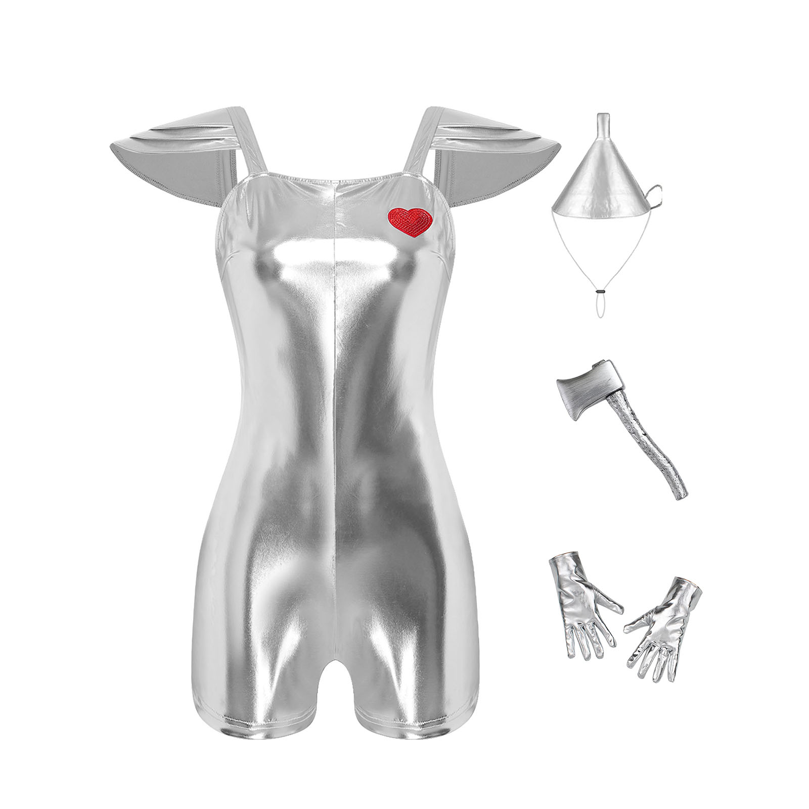 Women Shiny Metallic Jumpsuit  - Party Hat Cone 评论和价格